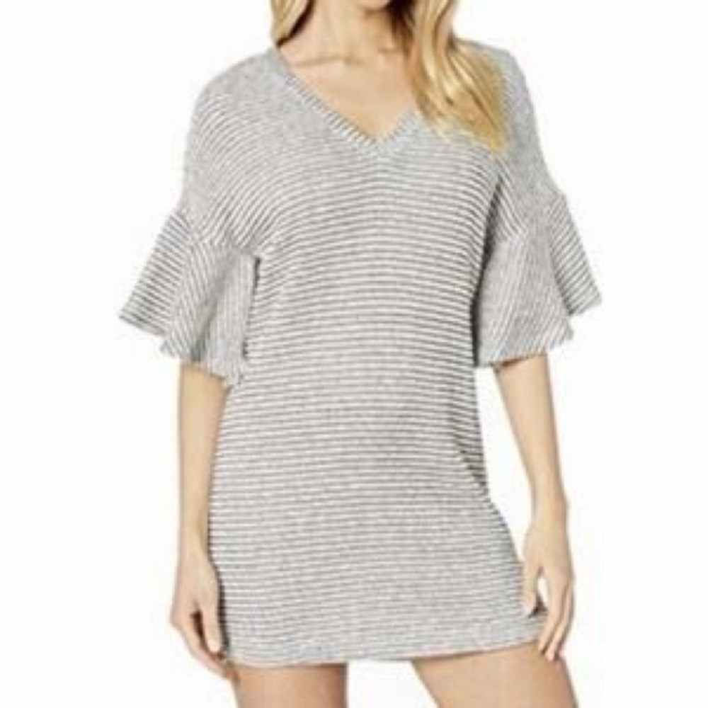 BCBGeneration Black & White Striped Ruffle Sleeve Sweater Dress Size S